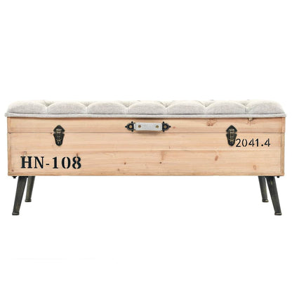 vidaXL Storage Bench | Natural wood and grey fabric 2