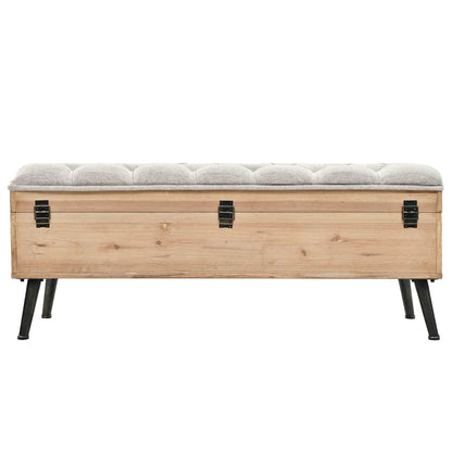 vidaXL Storage Bench | Natural wood and grey fabric 4
