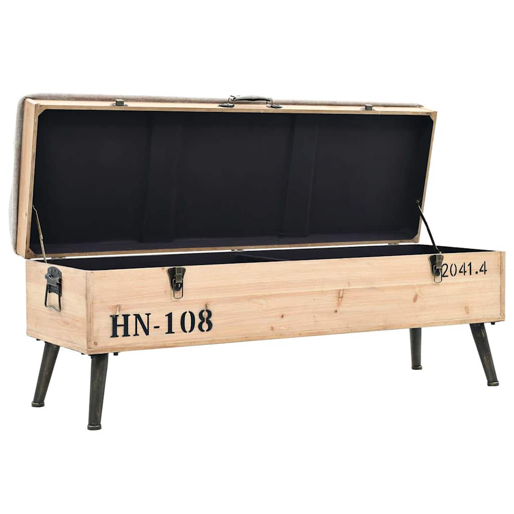vidaXL Storage Bench | Natural wood and grey fabric 5