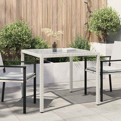 Garden Table Tempered Glass and Poly Rattan White 90 x 90 x 75 cm