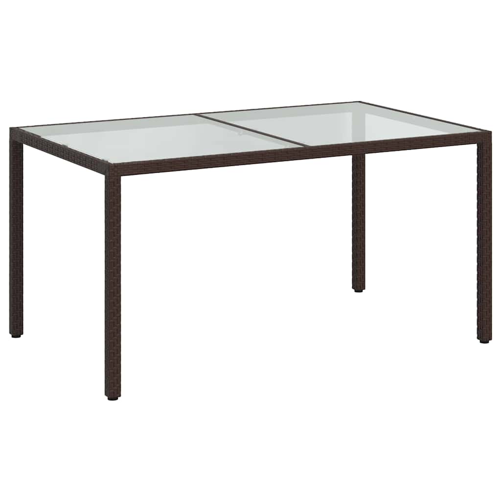 Garden Table Tempered Glass and Poly Rattan Brown 150 x 90 x 75 cm