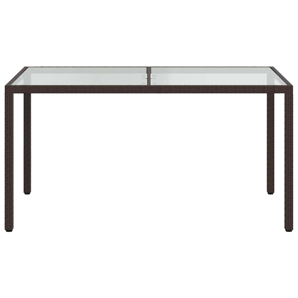 Garden Table Tempered Glass and Poly Rattan Brown 150 x 90 x 75 cm