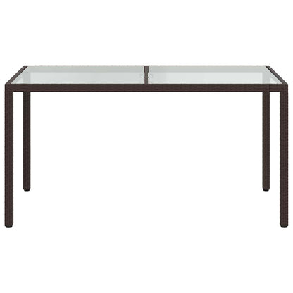 Garden Table Tempered Glass and Poly Rattan Brown 150 x 90 x 75 cm