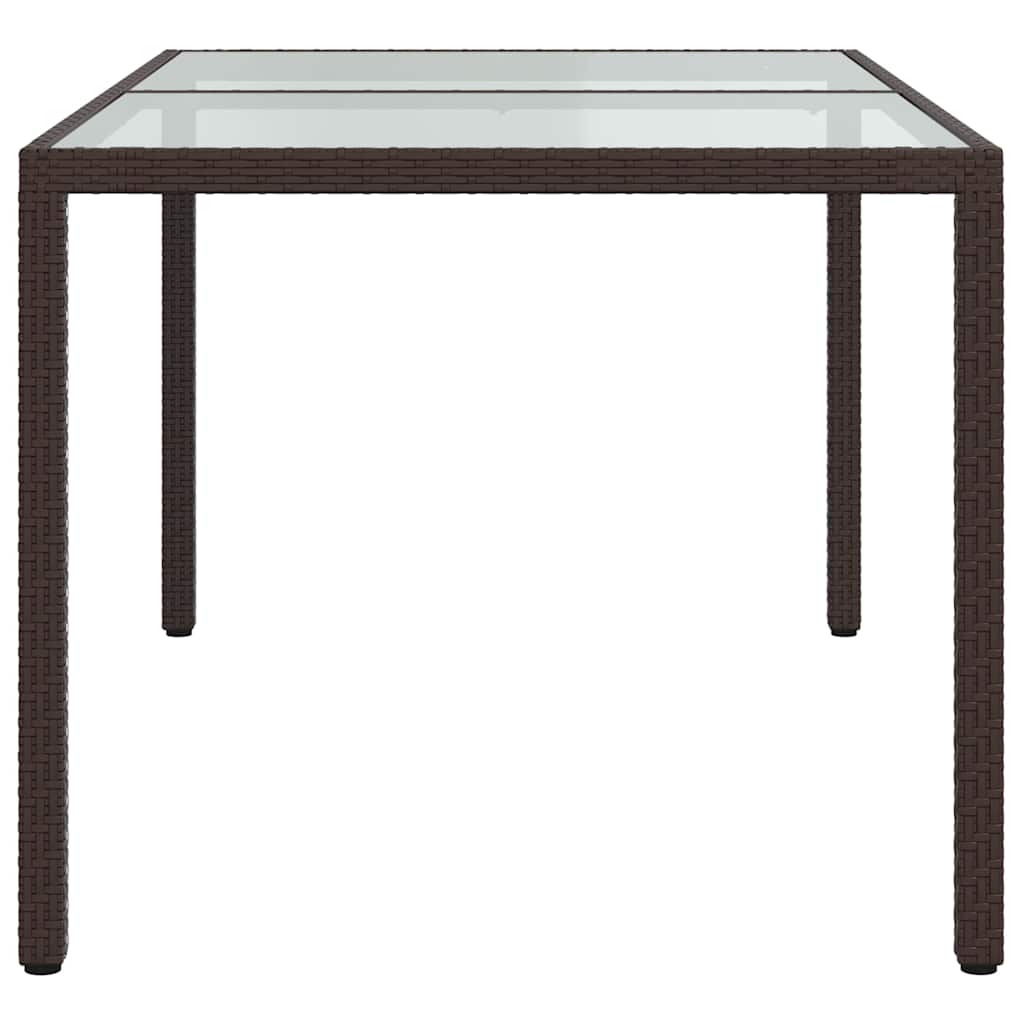 Garden Table Tempered Glass and Poly Rattan Brown 150 x 90 x 75 cm