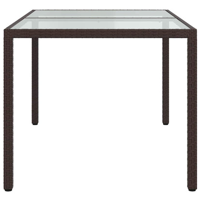 Garden Table Tempered Glass and Poly Rattan Brown 150 x 90 x 75 cm