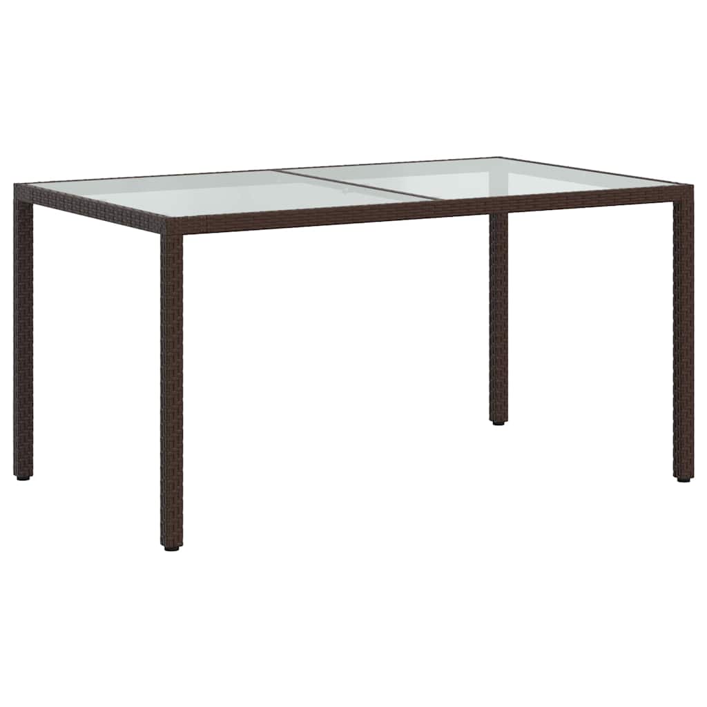 Garden Table Tempered Glass and Poly Rattan Brown 150 x 90 x 75 cm