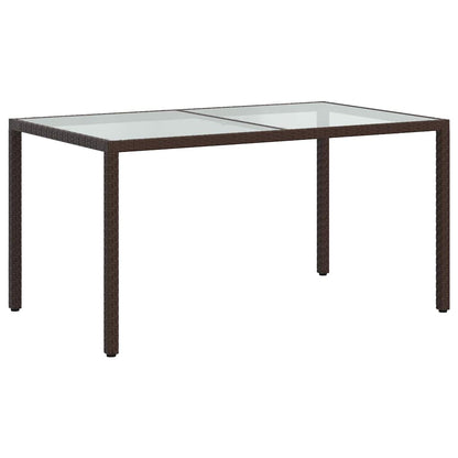 Garden Table Tempered Glass and Poly Rattan Brown 150 x 90 x 75 cm