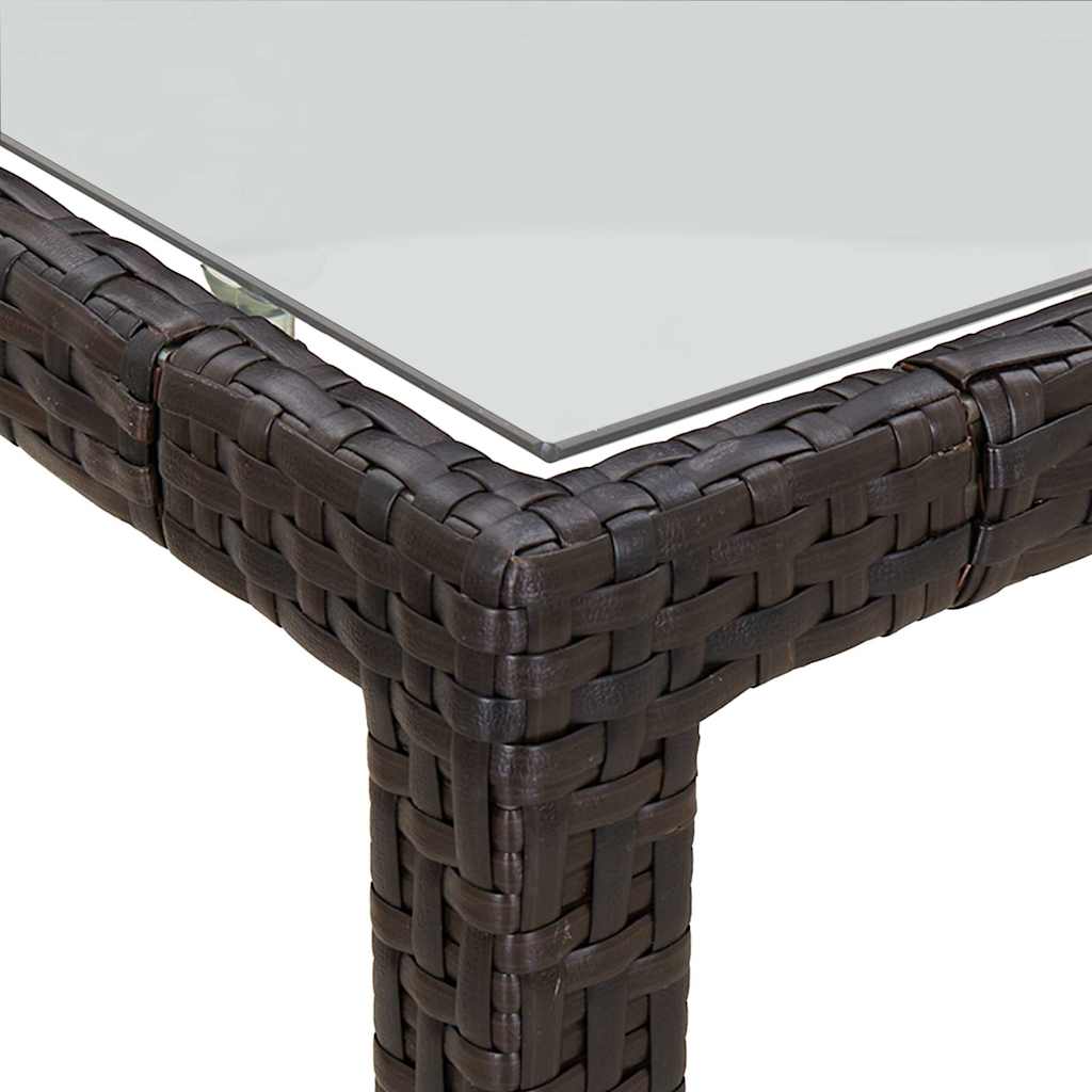 Garden Table Tempered Glass and Poly Rattan Brown 150 x 90 x 75 cm