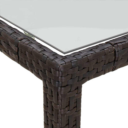 Garden Table Tempered Glass and Poly Rattan Brown 150 x 90 x 75 cm