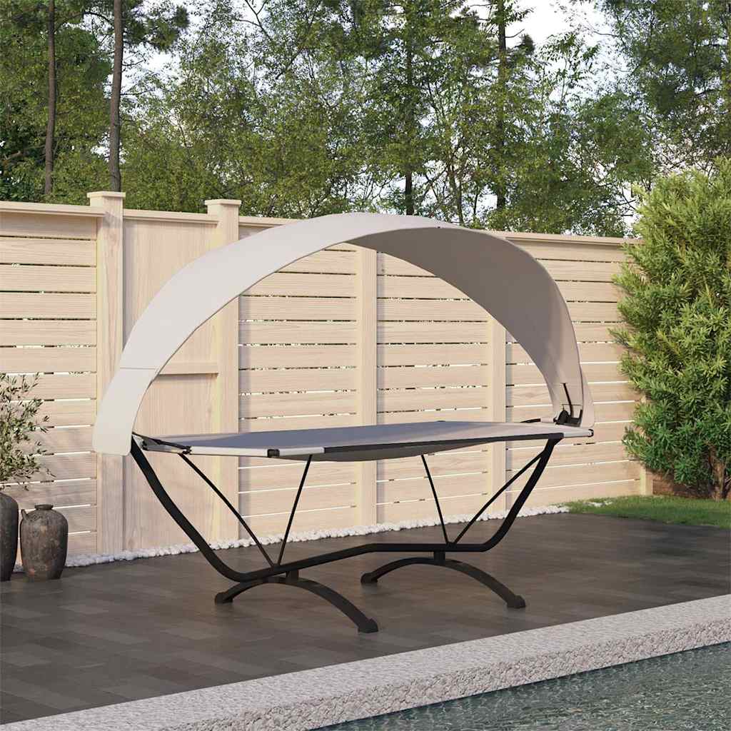 Outdoor Lounge Bed with Canopy Steel and Oxford Fabric Cream