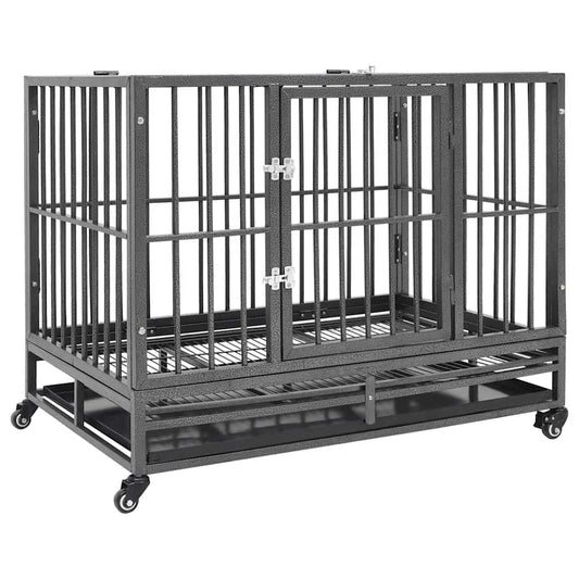 vidaXL Dog Cage | Black and Silver | Steel with silver spray painting | Large 1