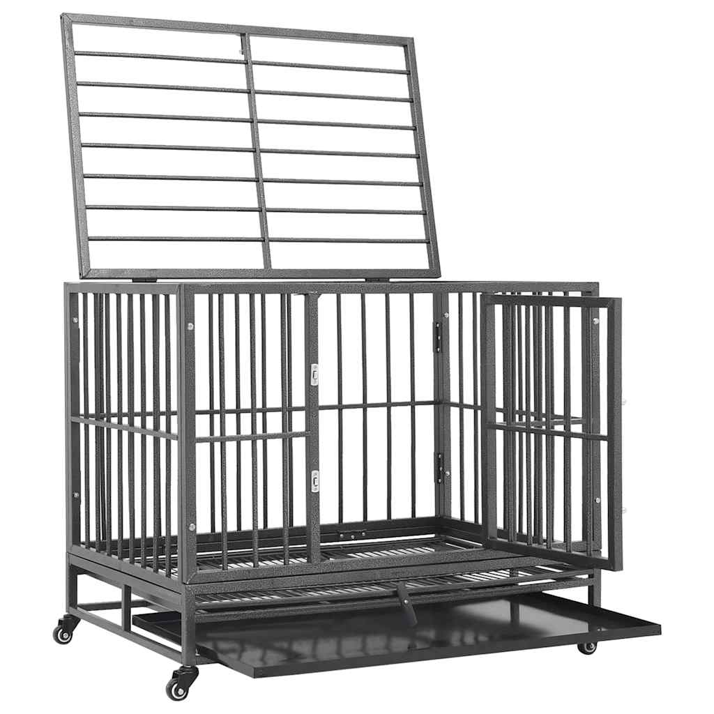 vidaXL Dog Cage | Black and Silver | Steel with silver spray painting | Large 5