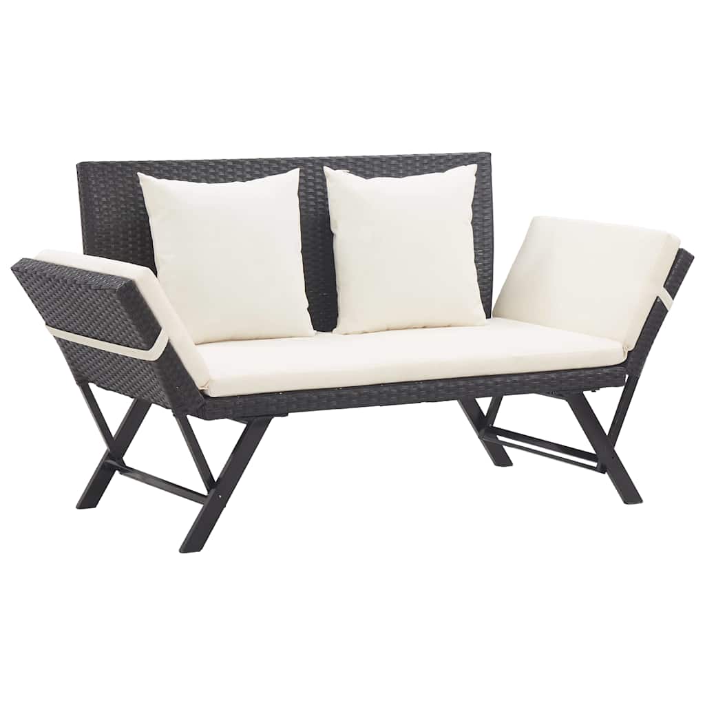 Garden Bench with Cushions 176 cm Poly Rattan Black