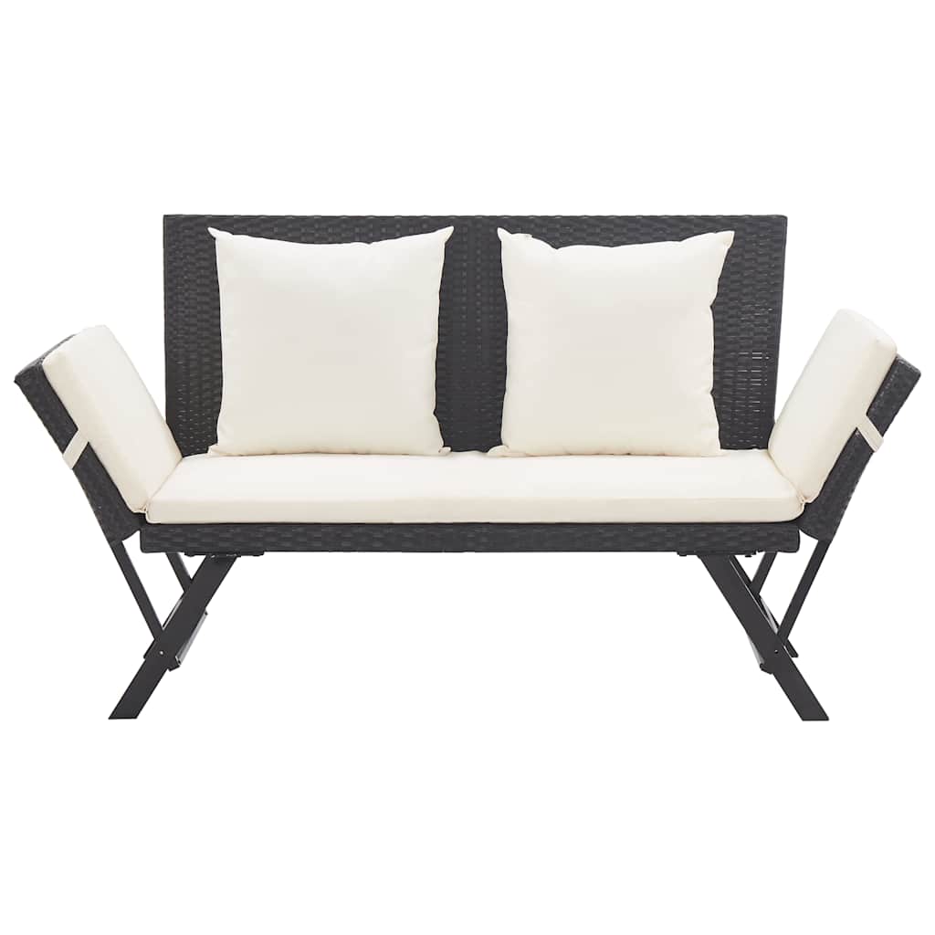 vidaXL Garden Bench with Cushions Black 176 cm Poly Rattan 3