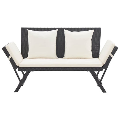 vidaXL Garden Bench with Cushions Black 176 cm Poly Rattan 3