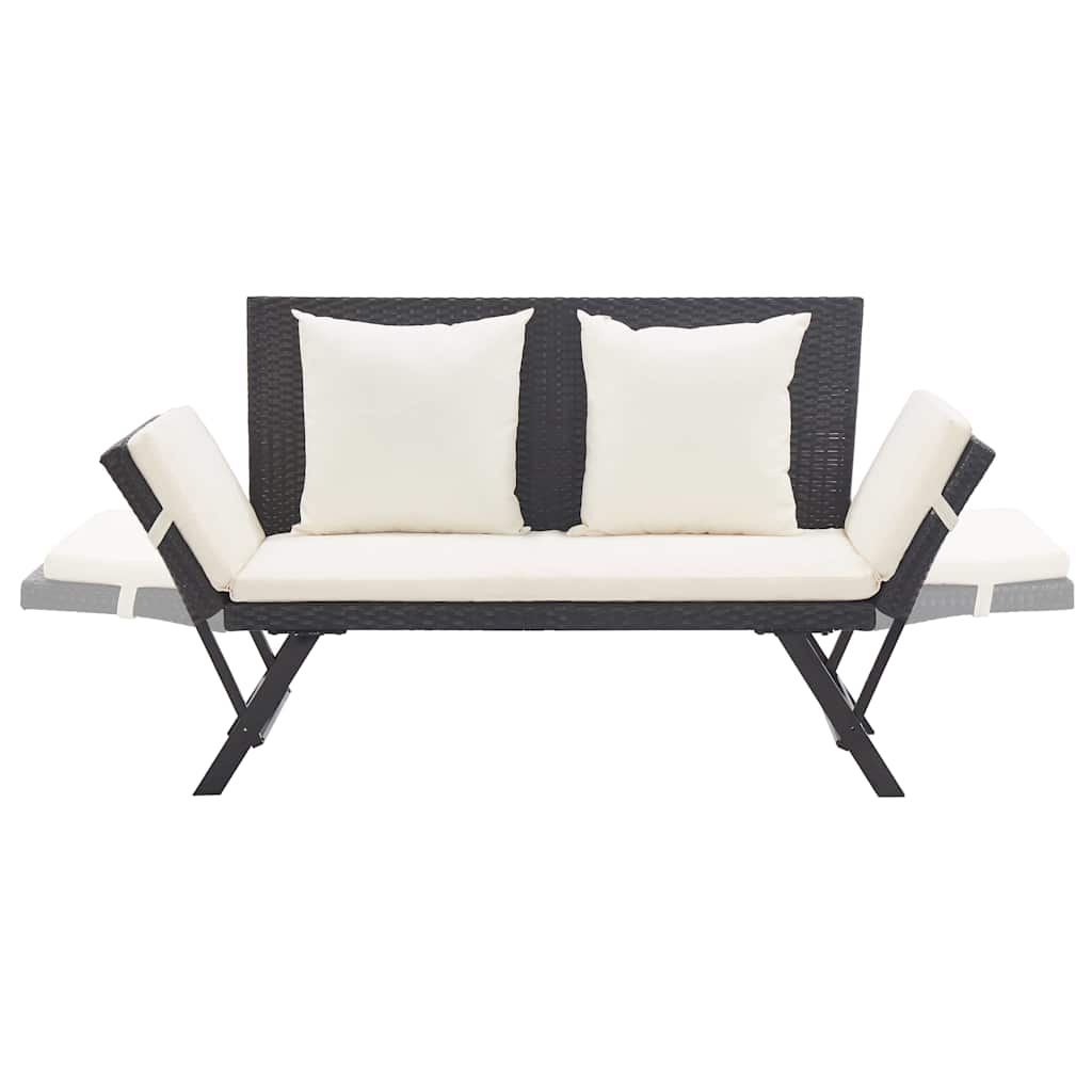 vidaXL Garden Bench with Cushions Black 176 cm Poly Rattan 6