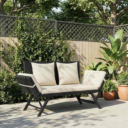 vidaXL Garden Bench with Cushions Black 176 cm Poly Rattan 1