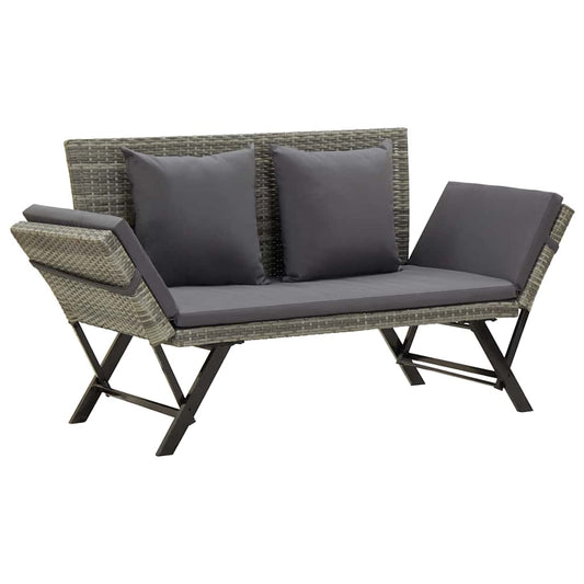 vidaXL Garden Bench with Cushions Grey 176 cm Poly Rattan 2