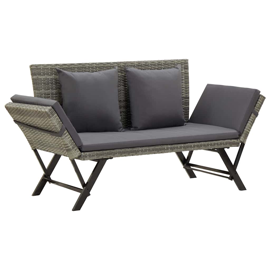 Garden Bench with Cushions 176 cm Poly Rattan Grey