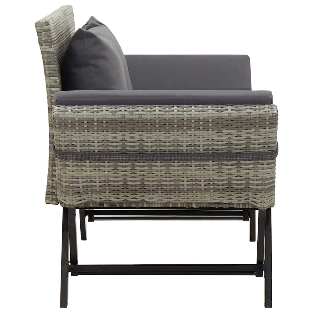 vidaXL Garden Bench with Cushions Grey 176 cm Poly Rattan 4