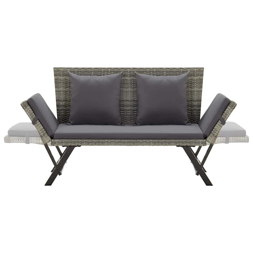 vidaXL Garden Bench with Cushions Grey 176 cm Poly Rattan 6