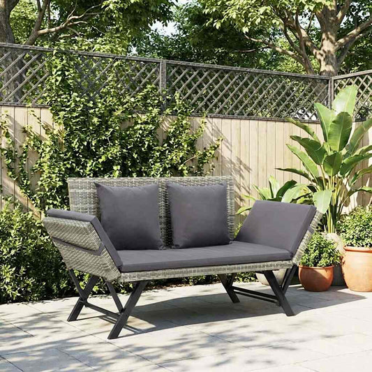 vidaXL Garden Bench with Cushions Grey 176 cm Poly Rattan 1