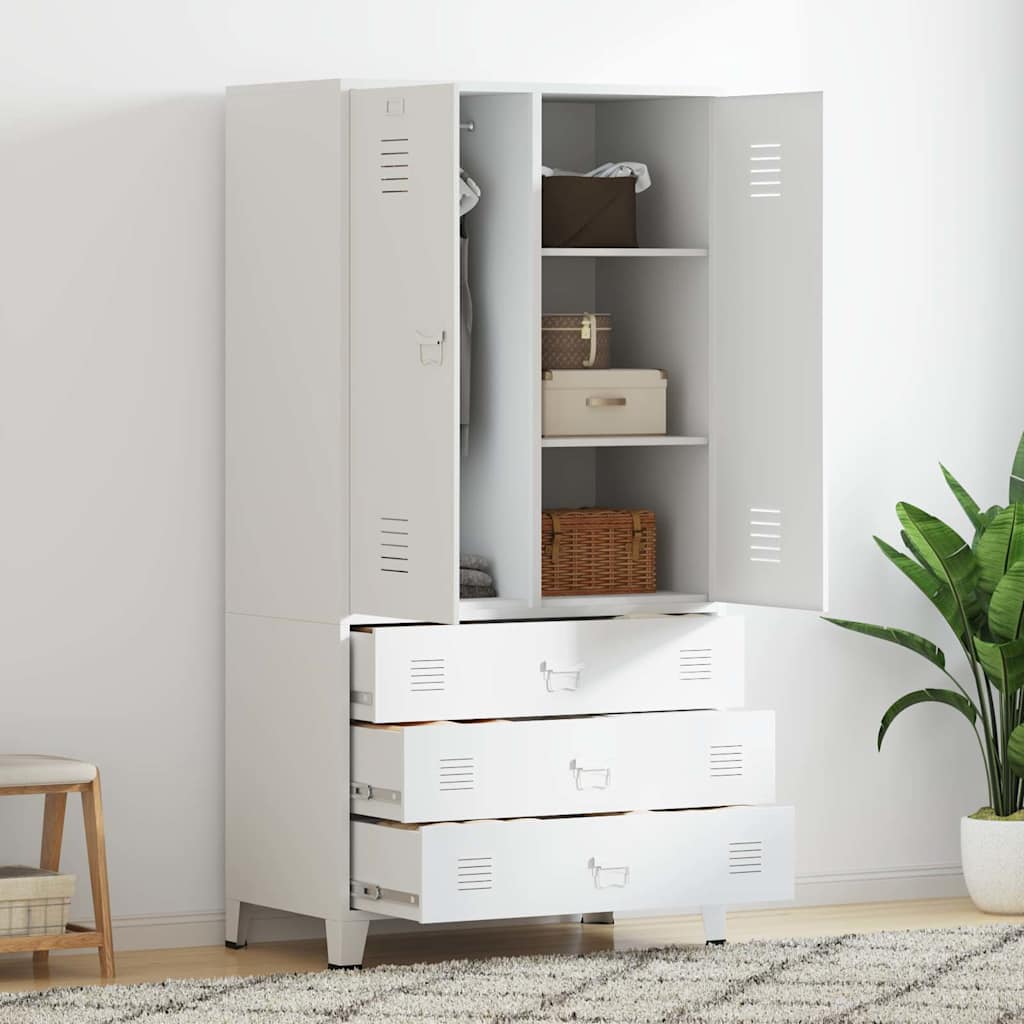 339614 vidaXL Industrial Wardrobe White 90x50x180 cm Metal 1
