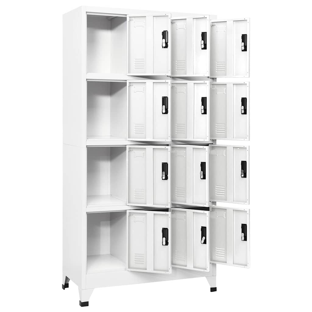 Locker Cabinet 90x45x180 cm Steel With 12 lockers White