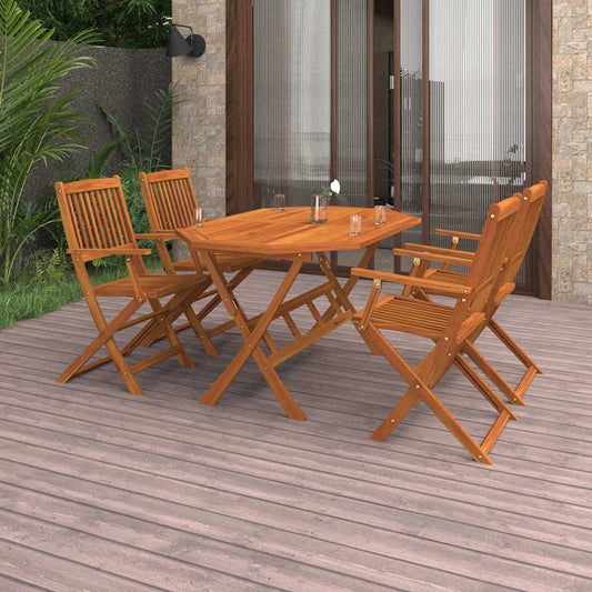 5 Piece Garden Dining Set Solid Acacia Wood With armrest