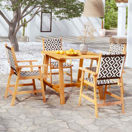 5 Piece Garden Dining Set Solid Acacia Wood 88 cm table length 4
