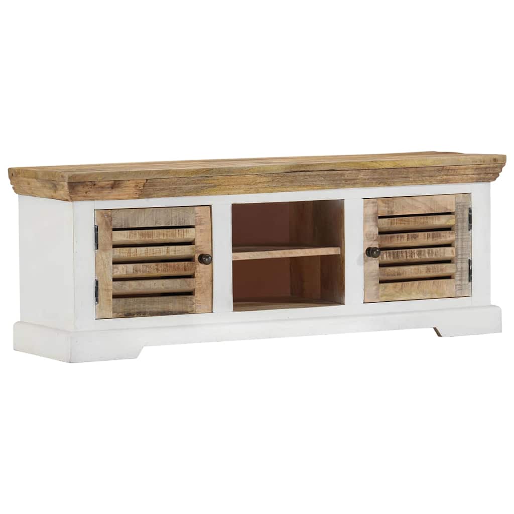 TV Cabinet Solid Mango Wood Brown and White 110 cm 40 cm