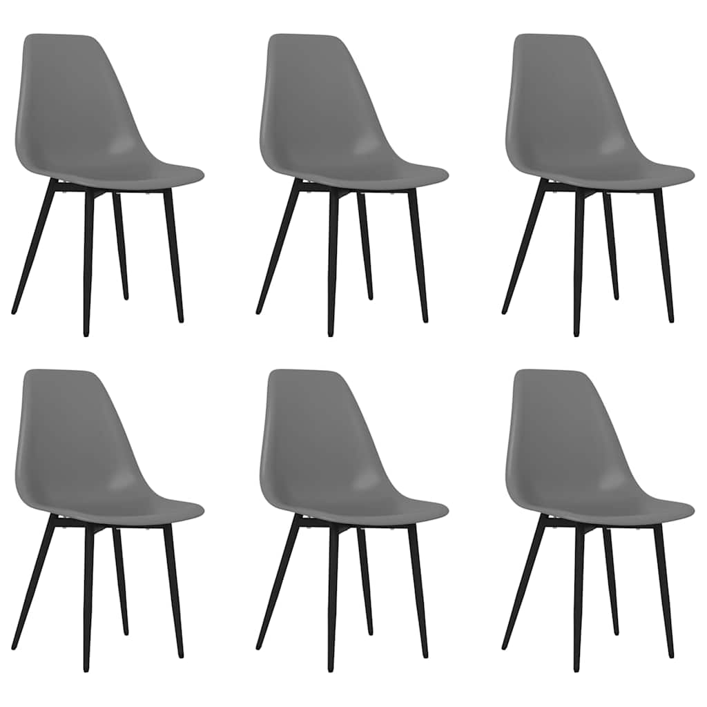 vidaXL Dining Chair | Set of 6 | Grey | PP (polypropylene), powder-coated metal 2