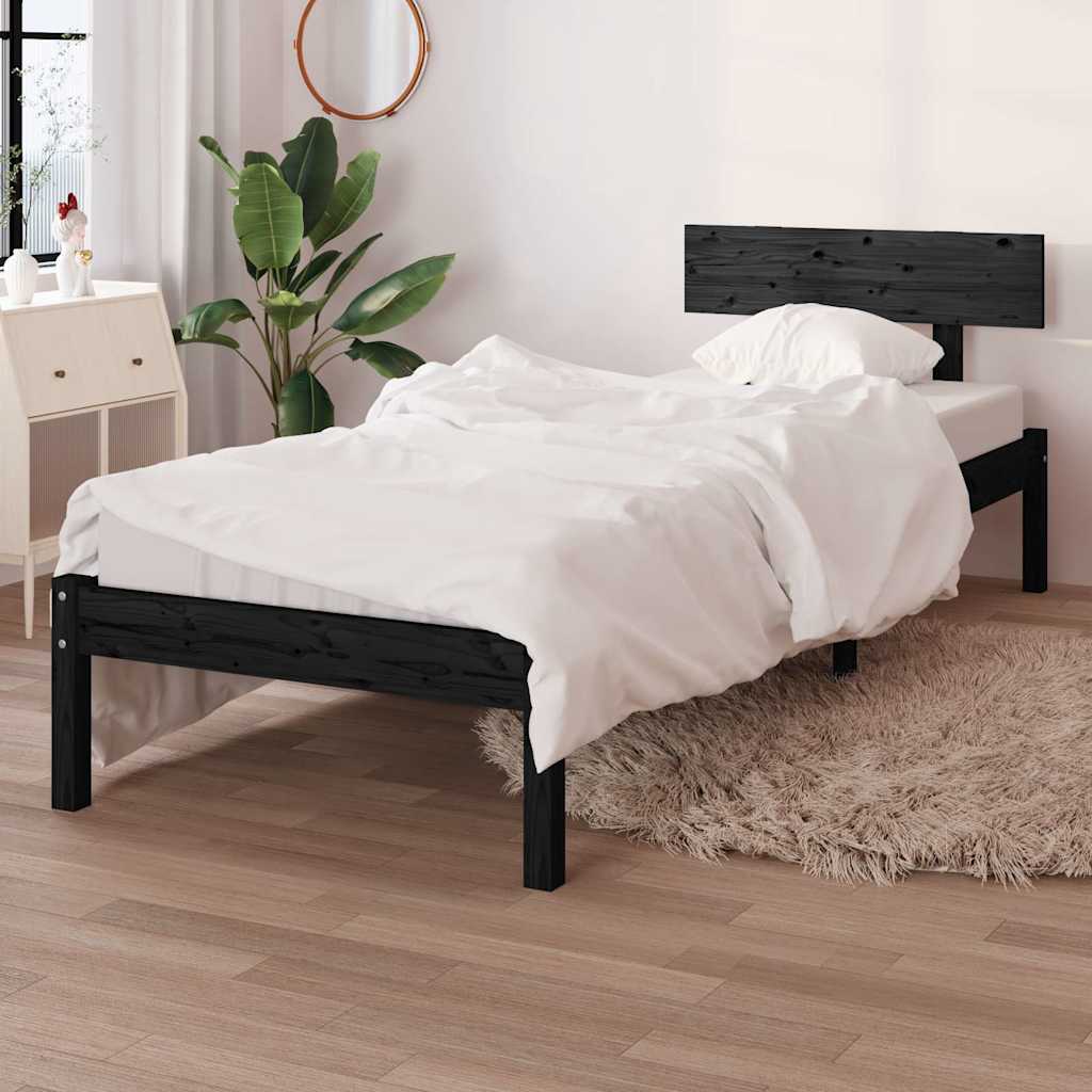 Bed Frame without Mattress Solid Wood Length 190 cm Black 75 cm