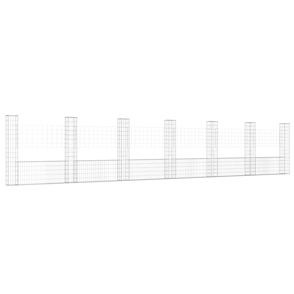 vidaXL U-shape Gabion Basket with 7 Posts Iron 740x20x150 cm 2