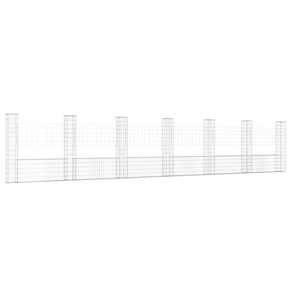 vidaXL U-shape Gabion Basket with 7 Posts Iron 740x20x150 cm 2