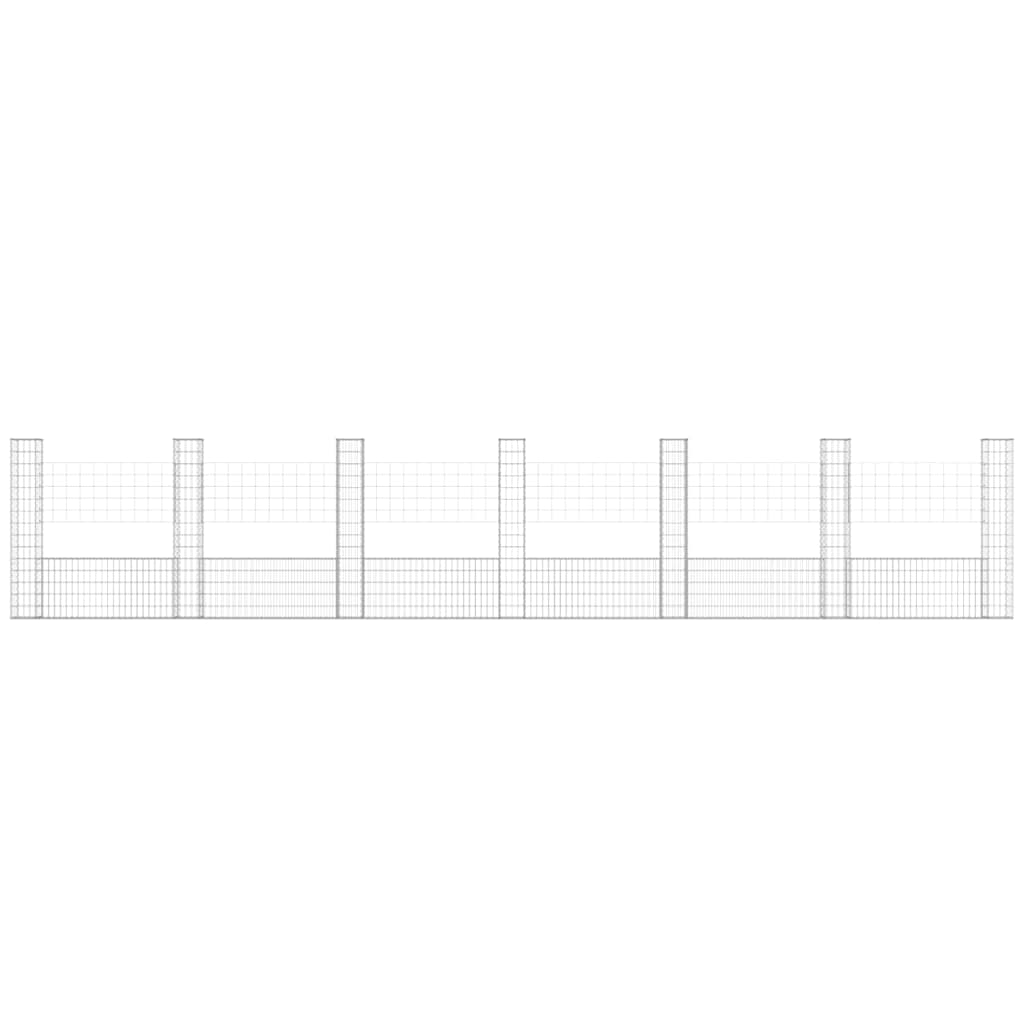 vidaXL U-shape Gabion Basket with 7 Posts Iron 740x20x150 cm 3