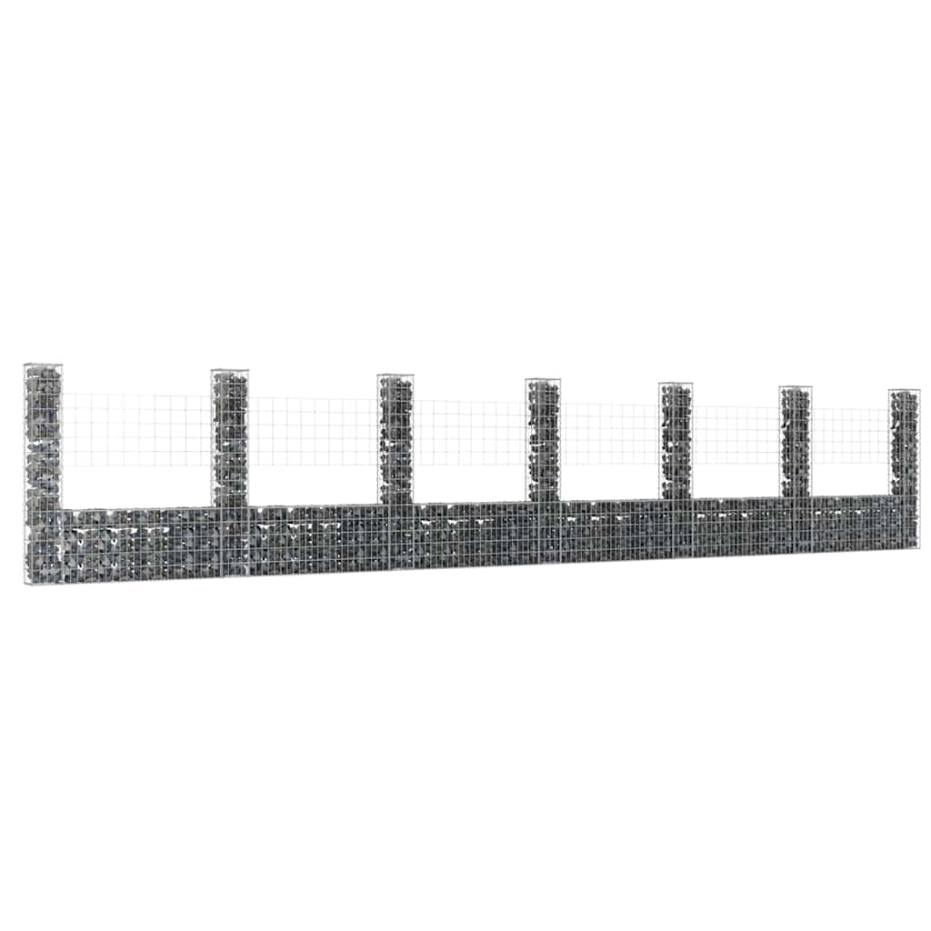 vidaXL U-shape Gabion Basket with 7 Posts Iron 740x20x150 cm 1