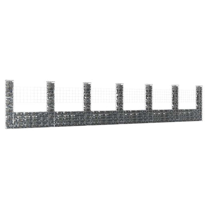 vidaXL U-shape Gabion Basket with 7 Posts Iron 740x20x150 cm 1
