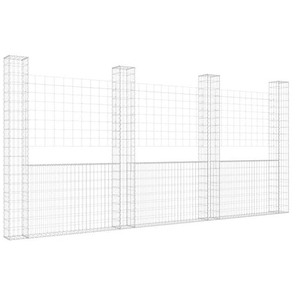 vidaXL U-shape Gabion Basket with 4 Posts Iron 380x20x200 cm 2