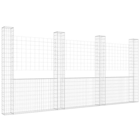 vidaXL U-shape Gabion Basket with 4 Posts Iron 380x20x200 cm 2
