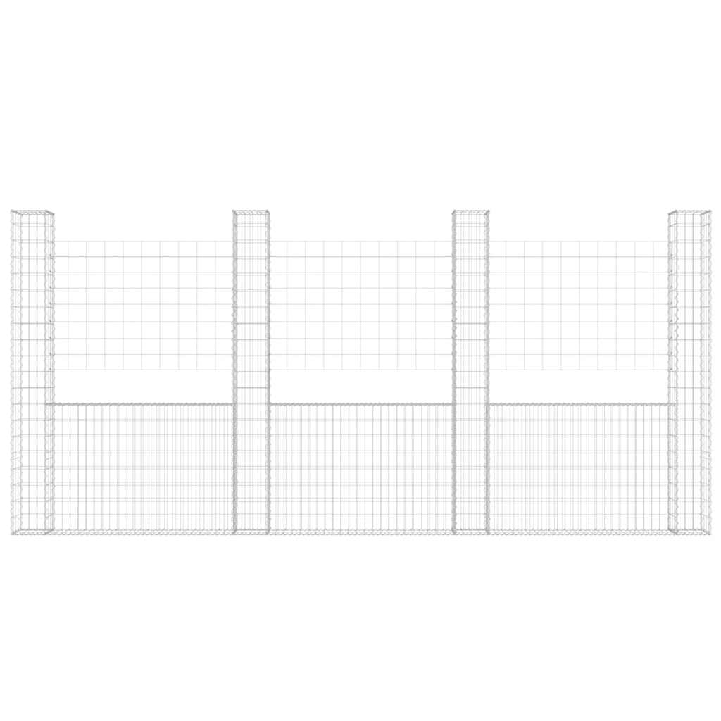 vidaXL U-shape Gabion Basket with 4 Posts Iron 380x20x200 cm 3
