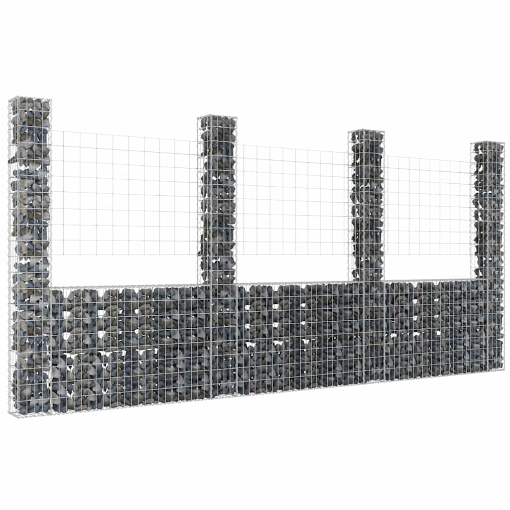 vidaXL U-shape Gabion Basket with 4 Posts Iron 380x20x200 cm 1