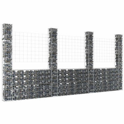 vidaXL U-shape Gabion Basket with 4 Posts Iron 380x20x200 cm 1