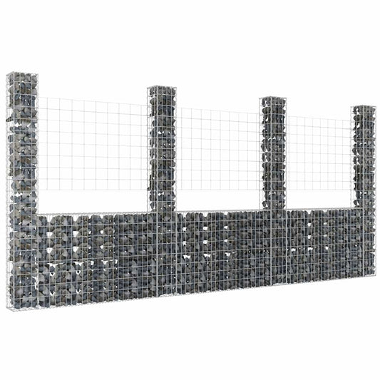 vidaXL U-shape Gabion Basket with 4 Posts Iron 380x20x200 cm 1
