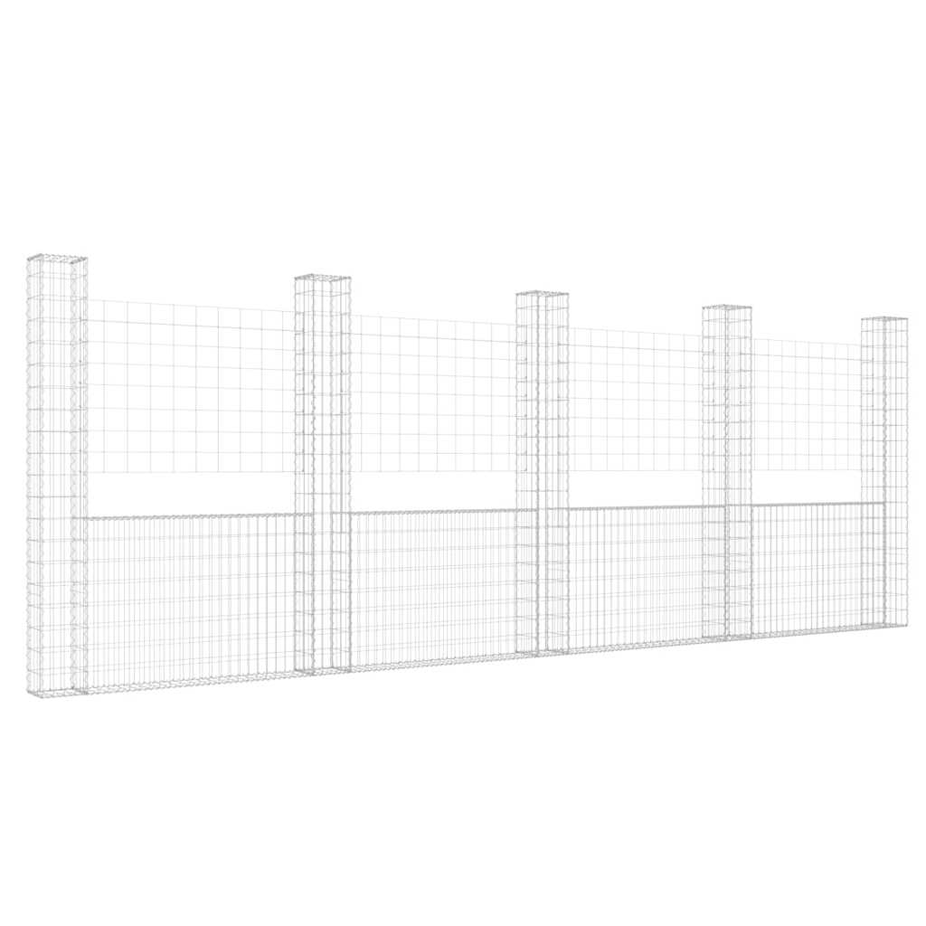 vidaXL U-shape Gabion Basket with 5 Posts Iron 500x20x200 cm 2