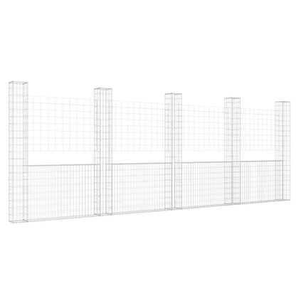 vidaXL U-shape Gabion Basket with 5 Posts Iron 500x20x200 cm 2