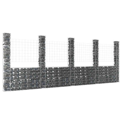 vidaXL U-shape Gabion Basket with 5 Posts Iron 500x20x200 cm 1