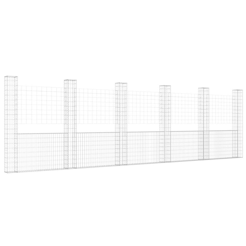 vidaXL U-shape Gabion Basket with 6 Posts Iron 620x20x200 cm 2