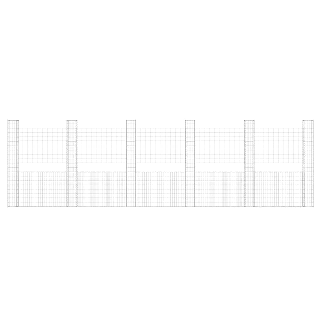 vidaXL U-shape Gabion Basket with 6 Posts Iron 620x20x200 cm 3