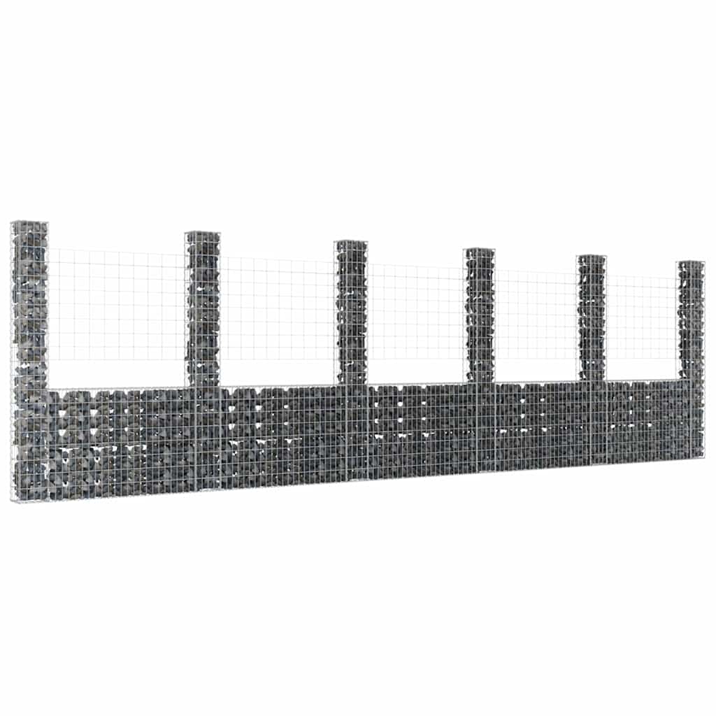 vidaXL U-shape Gabion Basket with 6 Posts Iron 620x20x200 cm 1